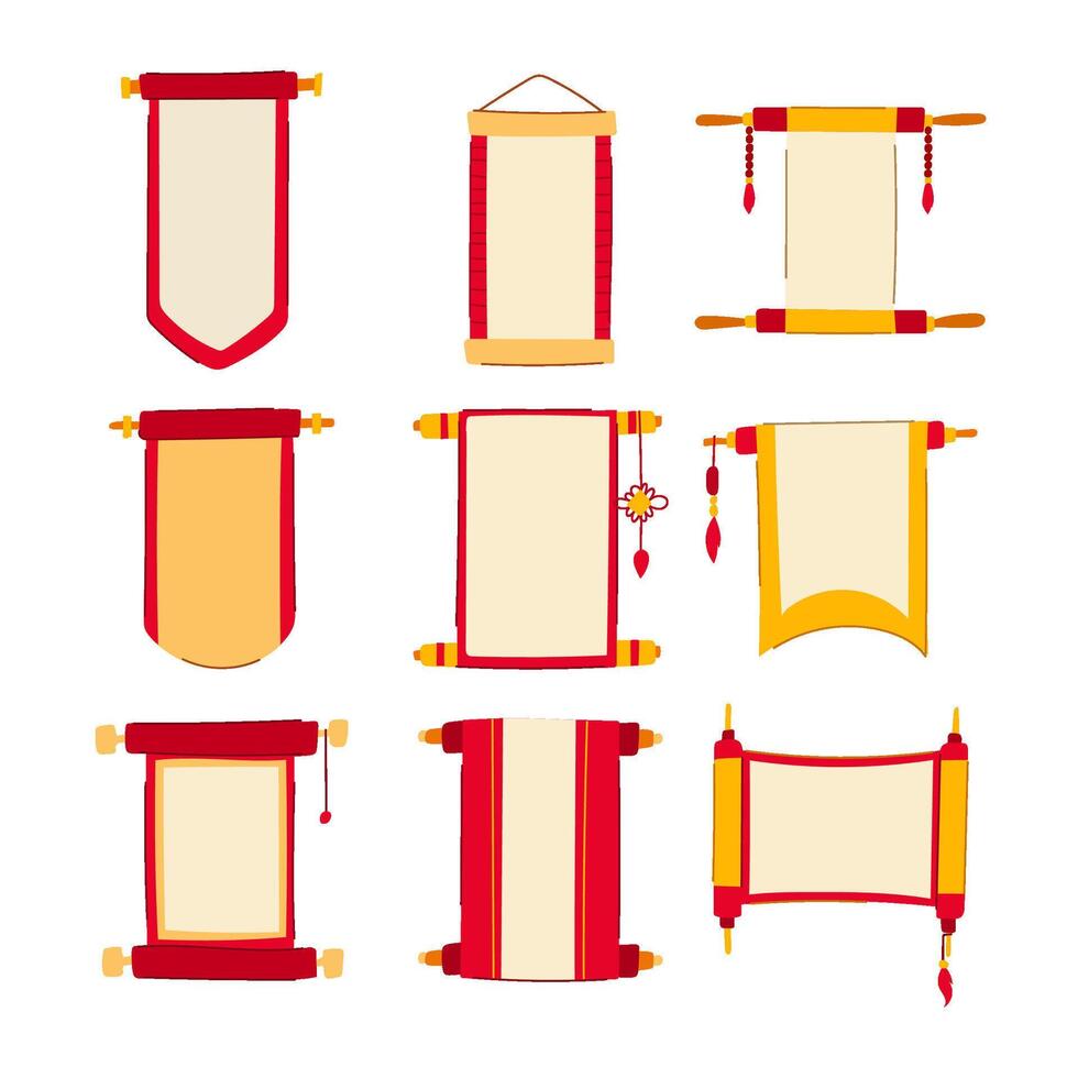 chinese scroll set cartoon illustration vector