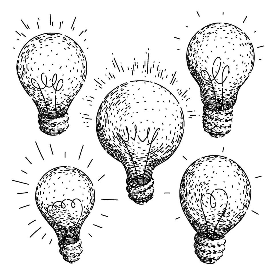 bulb set sketch hand drawn vector