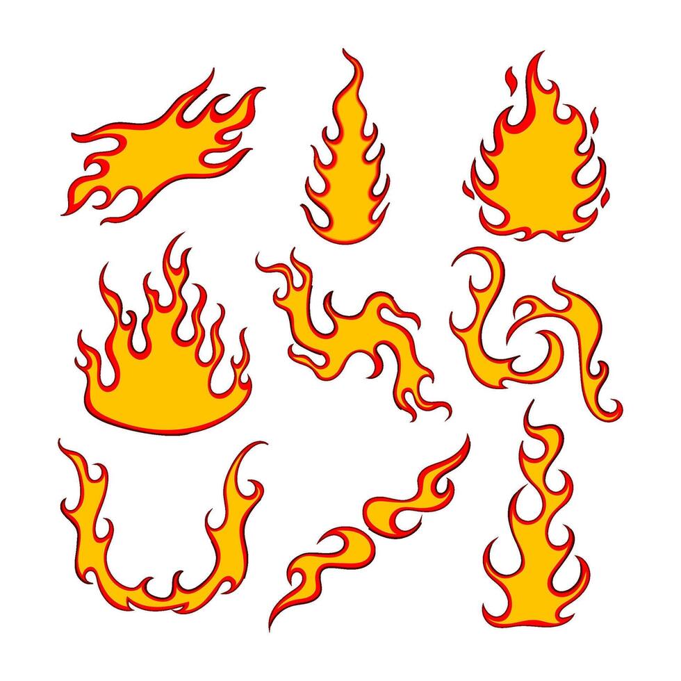 flame decal set cartoon illustration vector