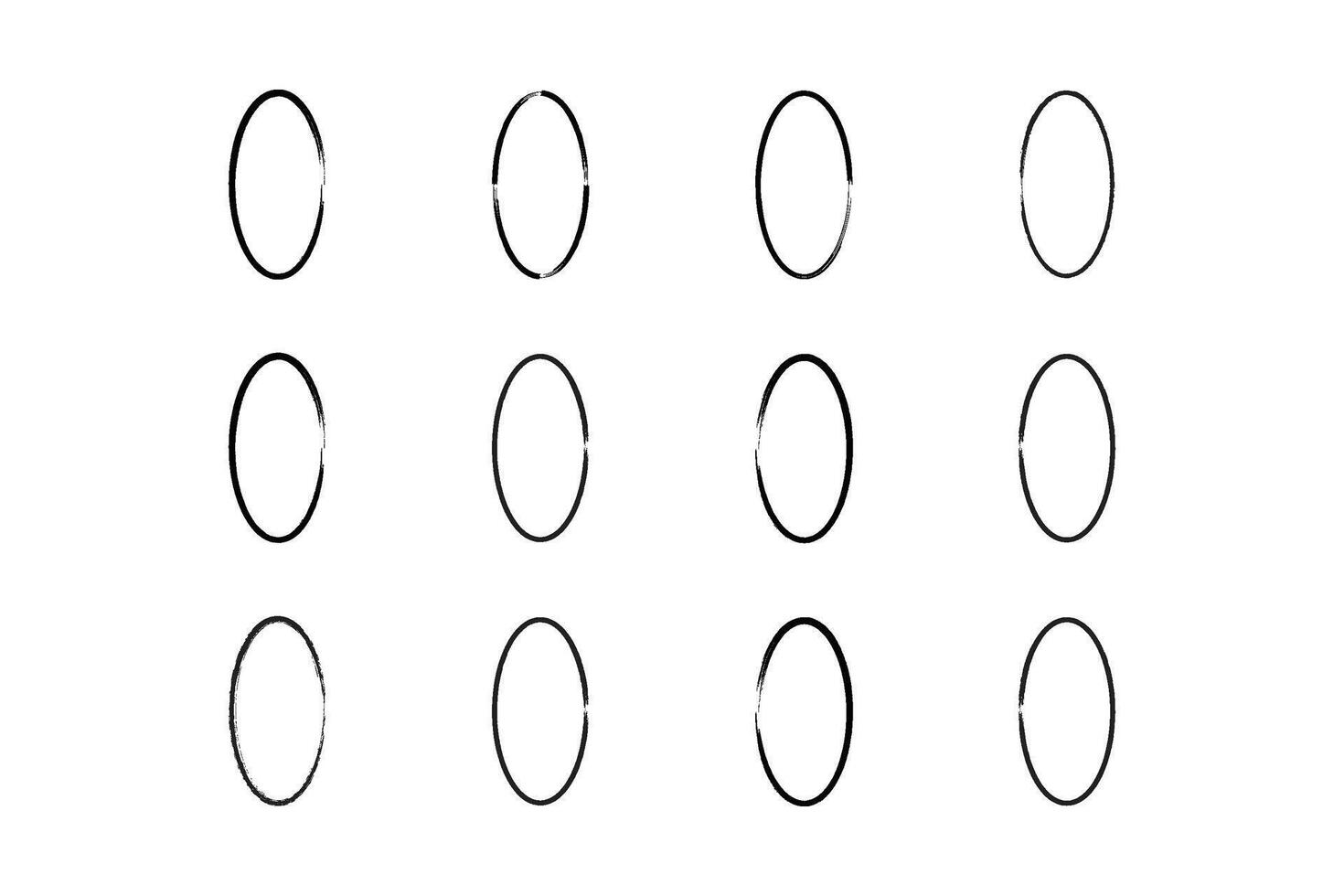 Vertical Oval Shape Thin Line grunge shape Brush stroke pictogram symbol visual illustration Set vector