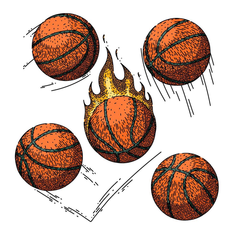 basketball ball set sketch hand drawn vector
