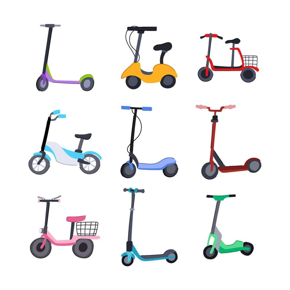 electric scooter set cartoon illustration vector