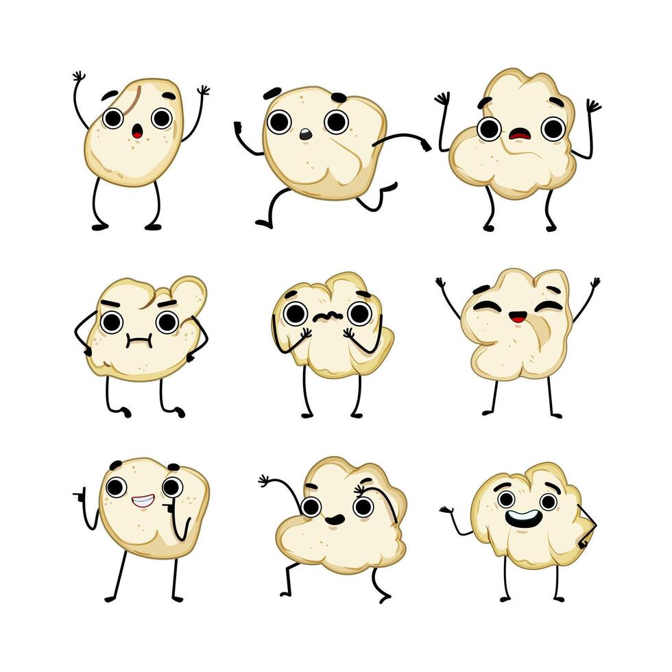 popcorn character set cartoon illustration vector