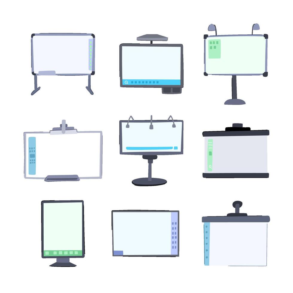 electronic whiteboard set cartoon illustration vector