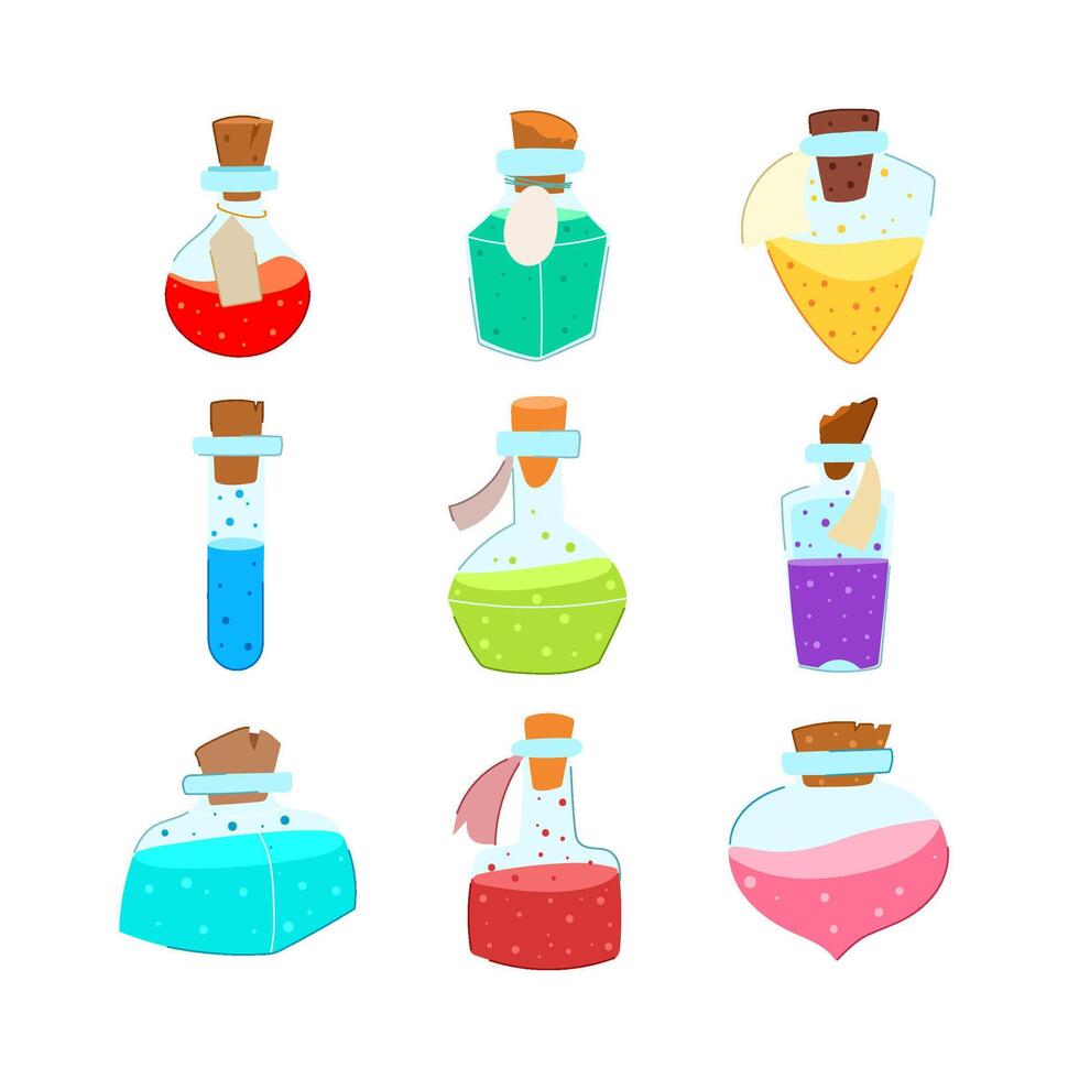 potion bottle set cartoon illustration vector