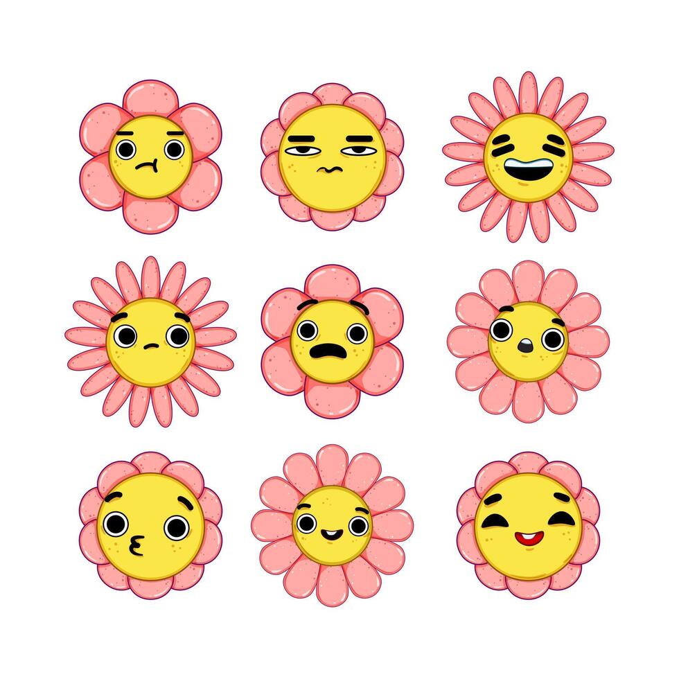 flower character set cartoon illustration vector