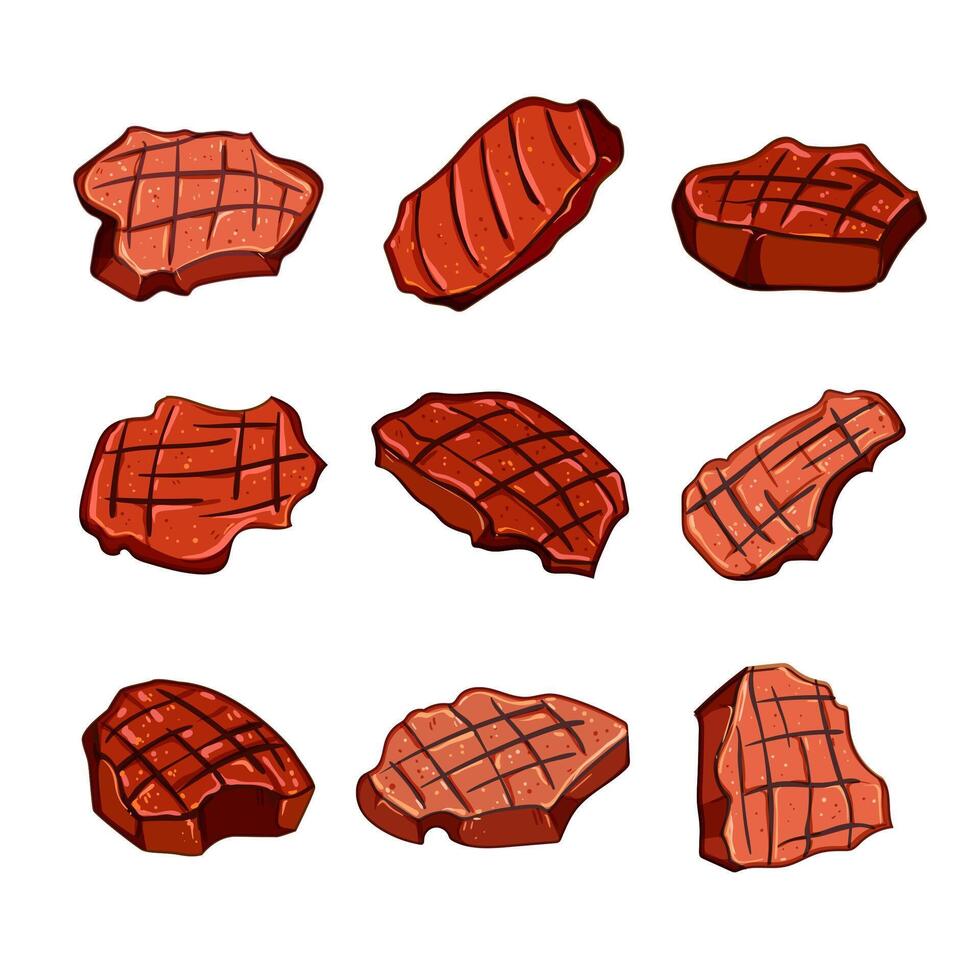 steak grill set cartoon illustration vector