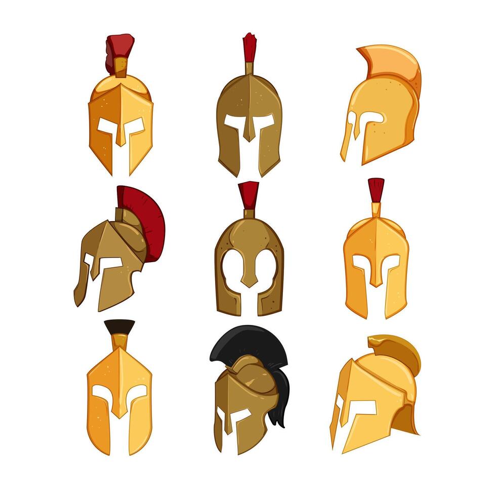 spartan helmet set cartoon illustration vector