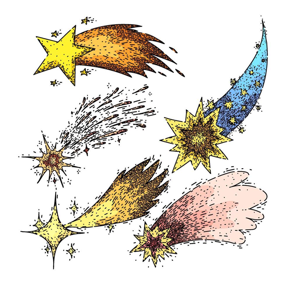 star fall set sketch hand drawn vector