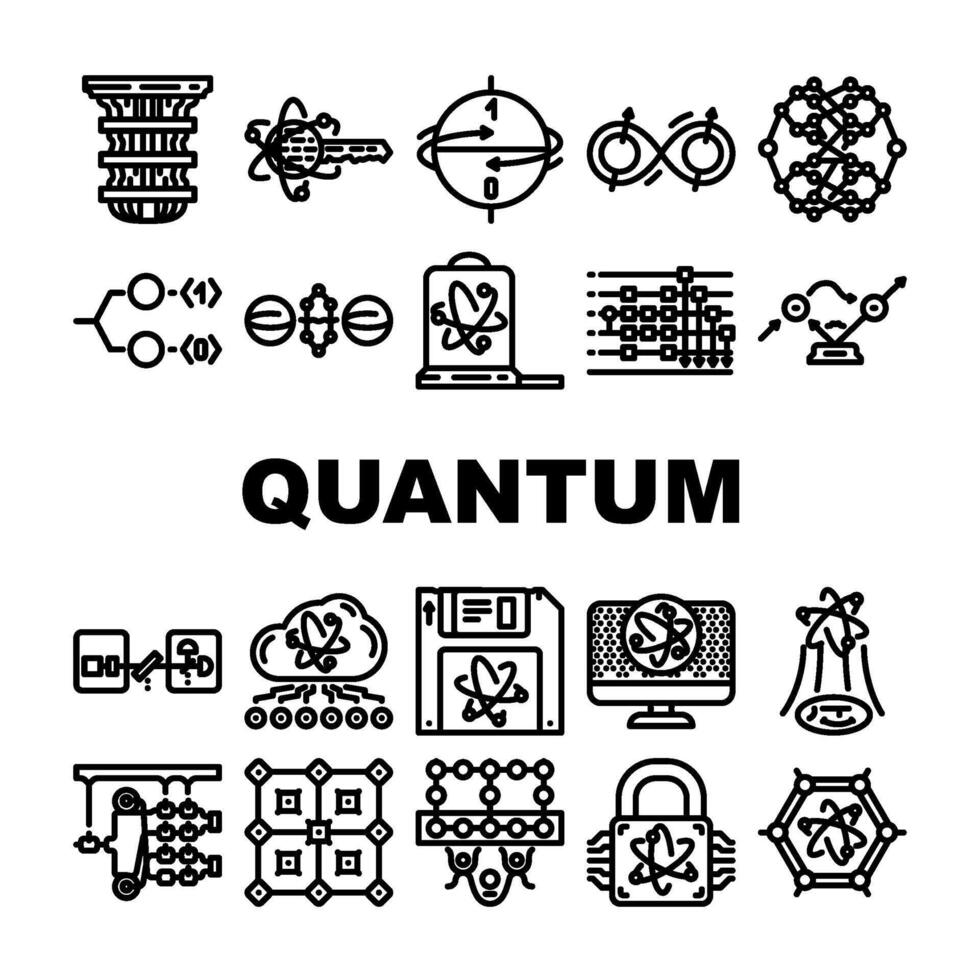 quantum technology data network icons set vector
