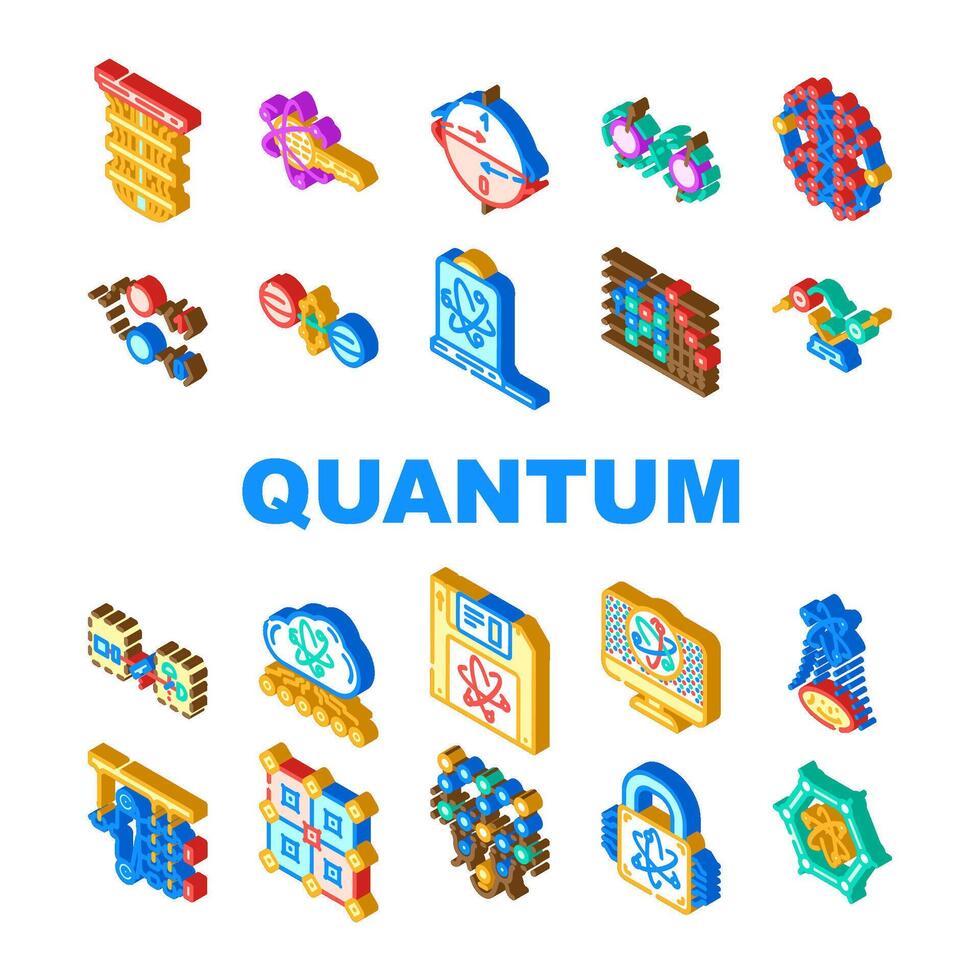 quantum technology data network icons set vector