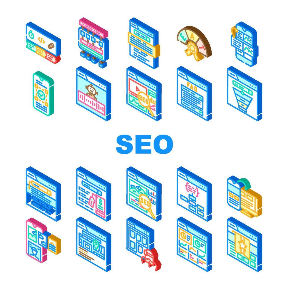 seo website digital business icons set vector