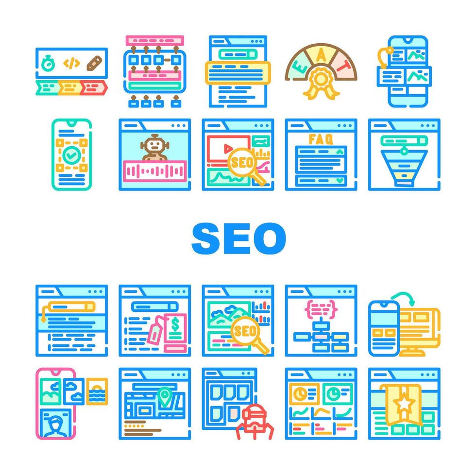 seo website digital business icons set vector