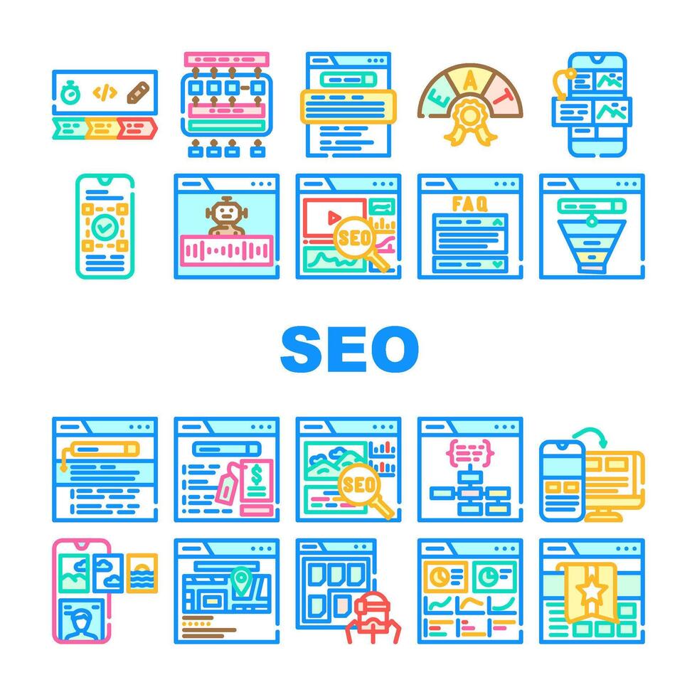 seo sitio web digital negocio íconos conjunto vector