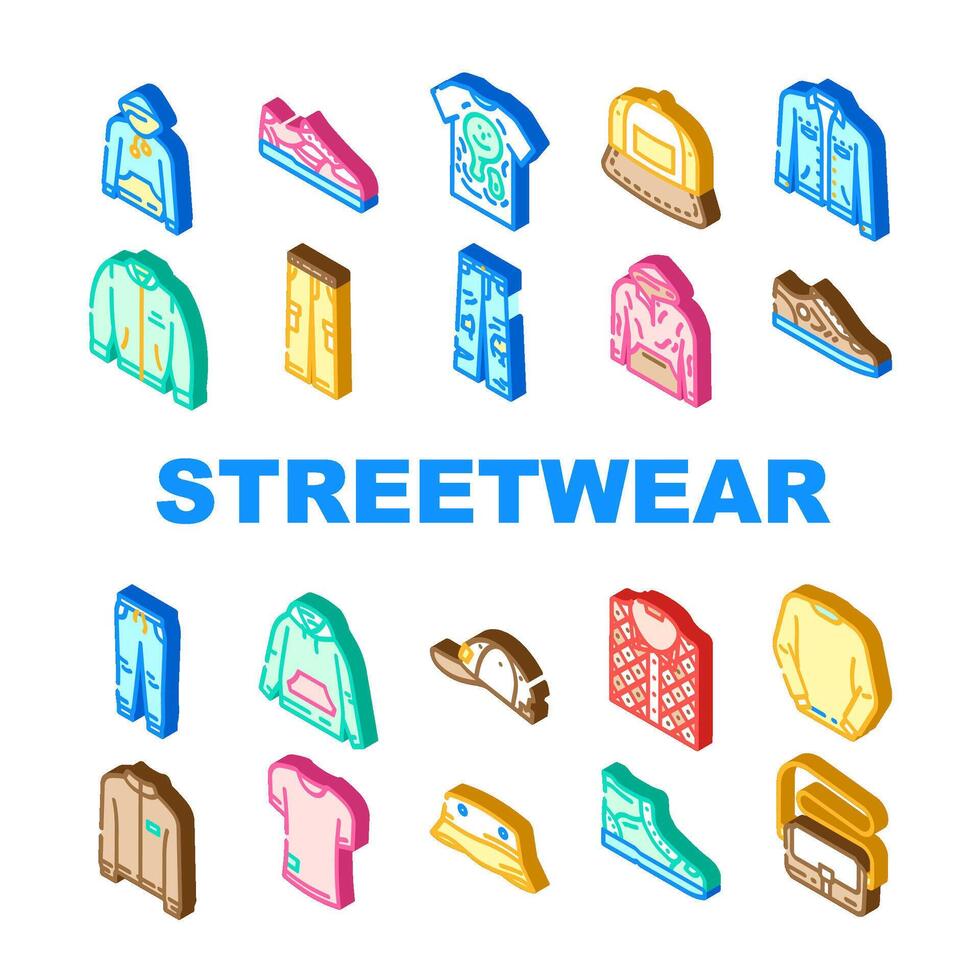 streetwear cloth urban style icons set vector