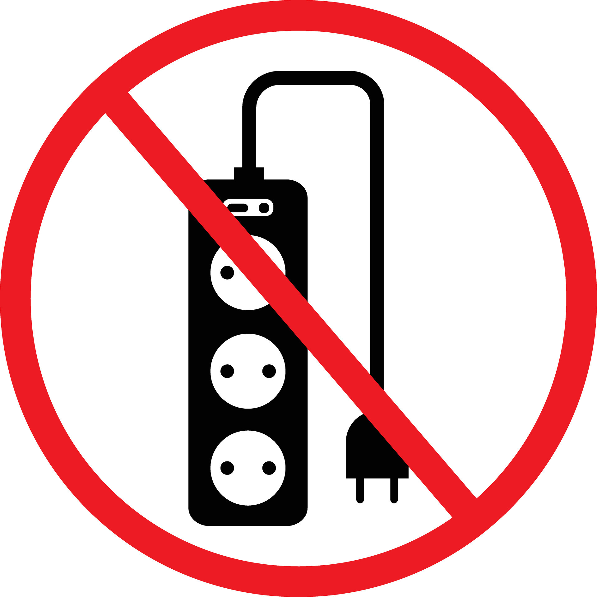No extension cord voltage symbol. Do not use extension cord sign. Forbidden Prohibited Warning