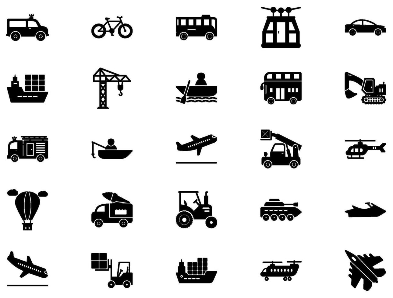 transporte glifo icono pictograma símbolo visual ilustración conjunto vector