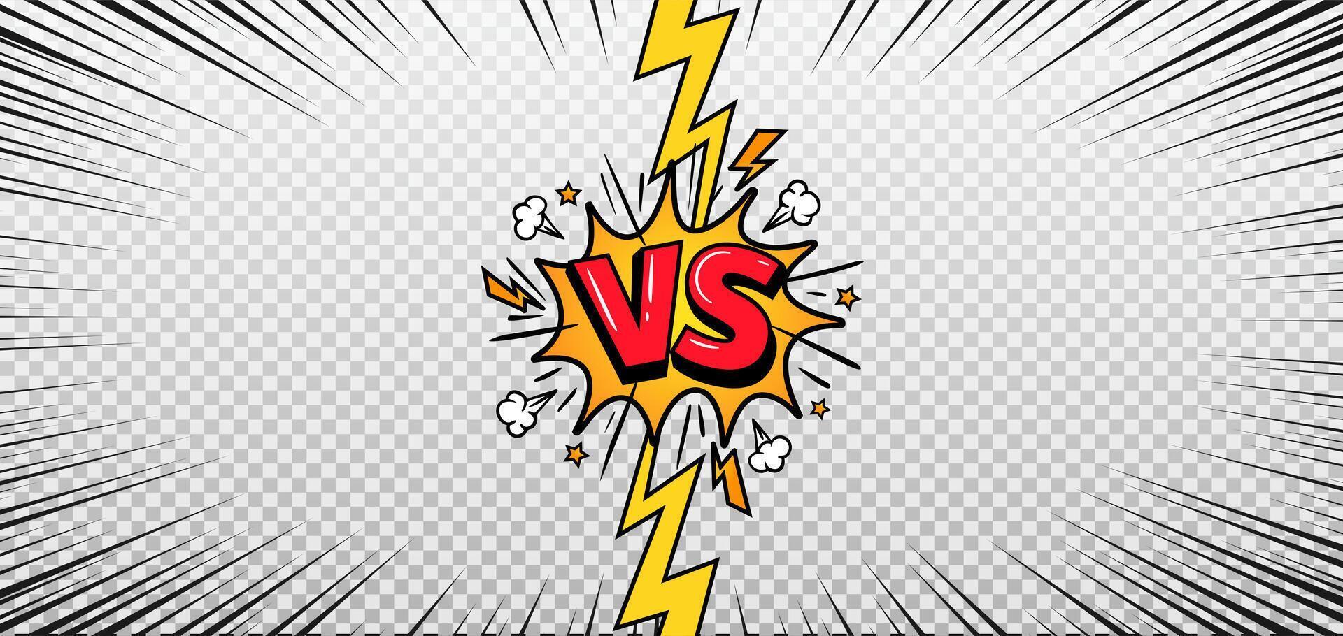 Comic versus background. Vs challenge frame in comics book, game battling screen. Fighting concept with explosion speech bubble and lightning. Conflicting clash banner. concept vector
