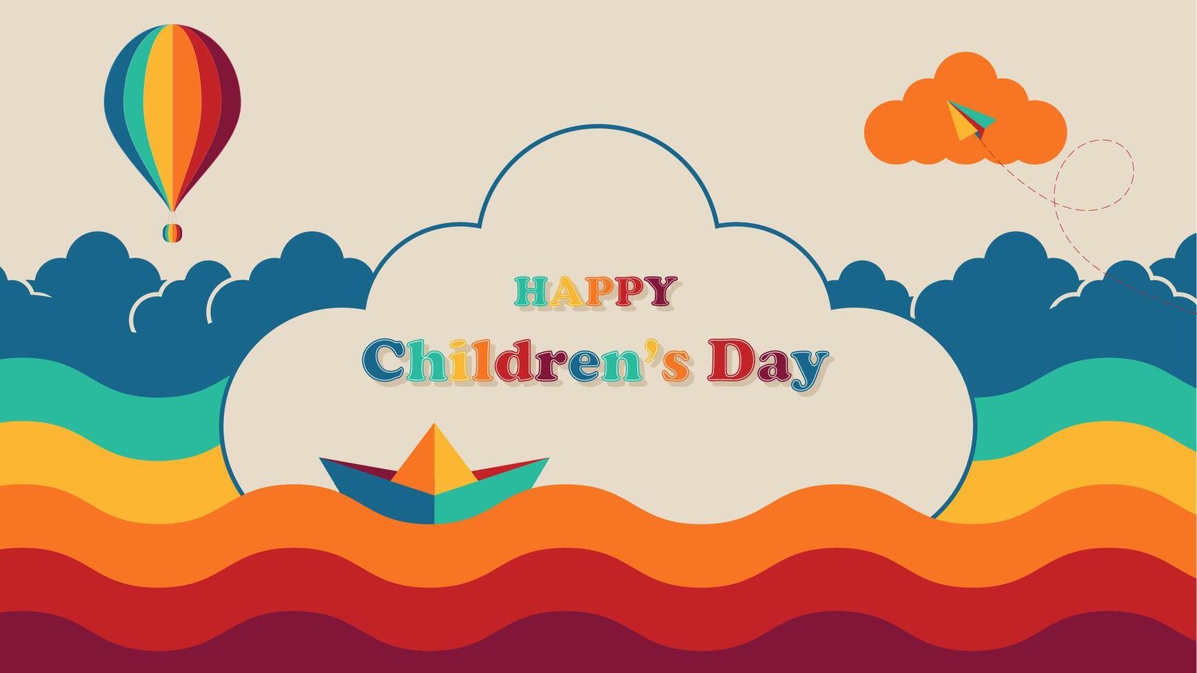 Happy Children's day background with cloud shaped frame, illustration vector