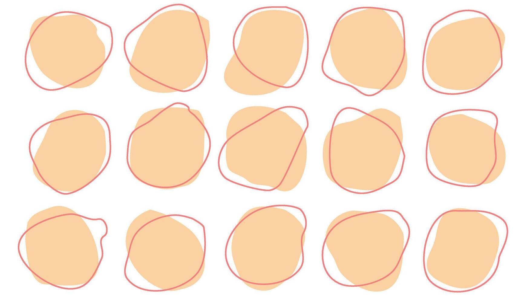 15 Modern Beige Asymetric Shapes liquid irregular blob with pink line abstract elements graphic flat style design fluid illustration set. Nice amoeba blobs, blotches, drops or stains bundle vector