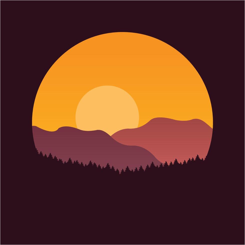 Mountains, trees and landscape illustration logo design template vector