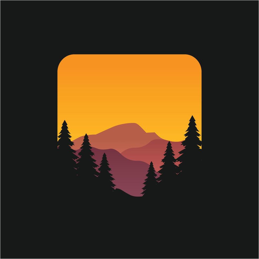 árboles, montaña y paisaje ilustración logo diseño modelo vector