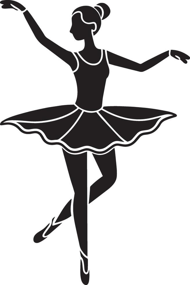 Ballet dancer silhouette isolated on white background. Black and white illustration. vector