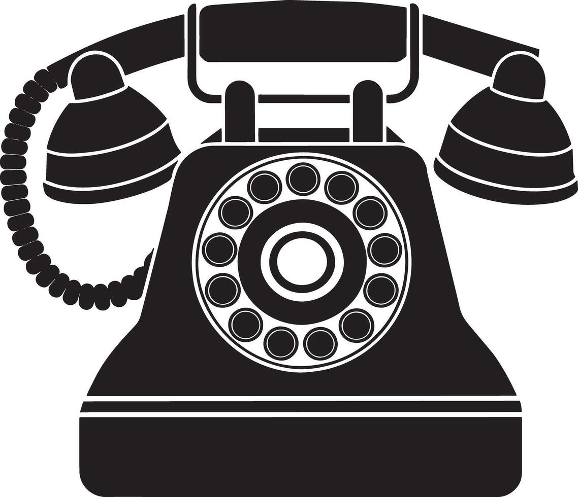 Retro telephone icon on white background. Black and white illustration. vector