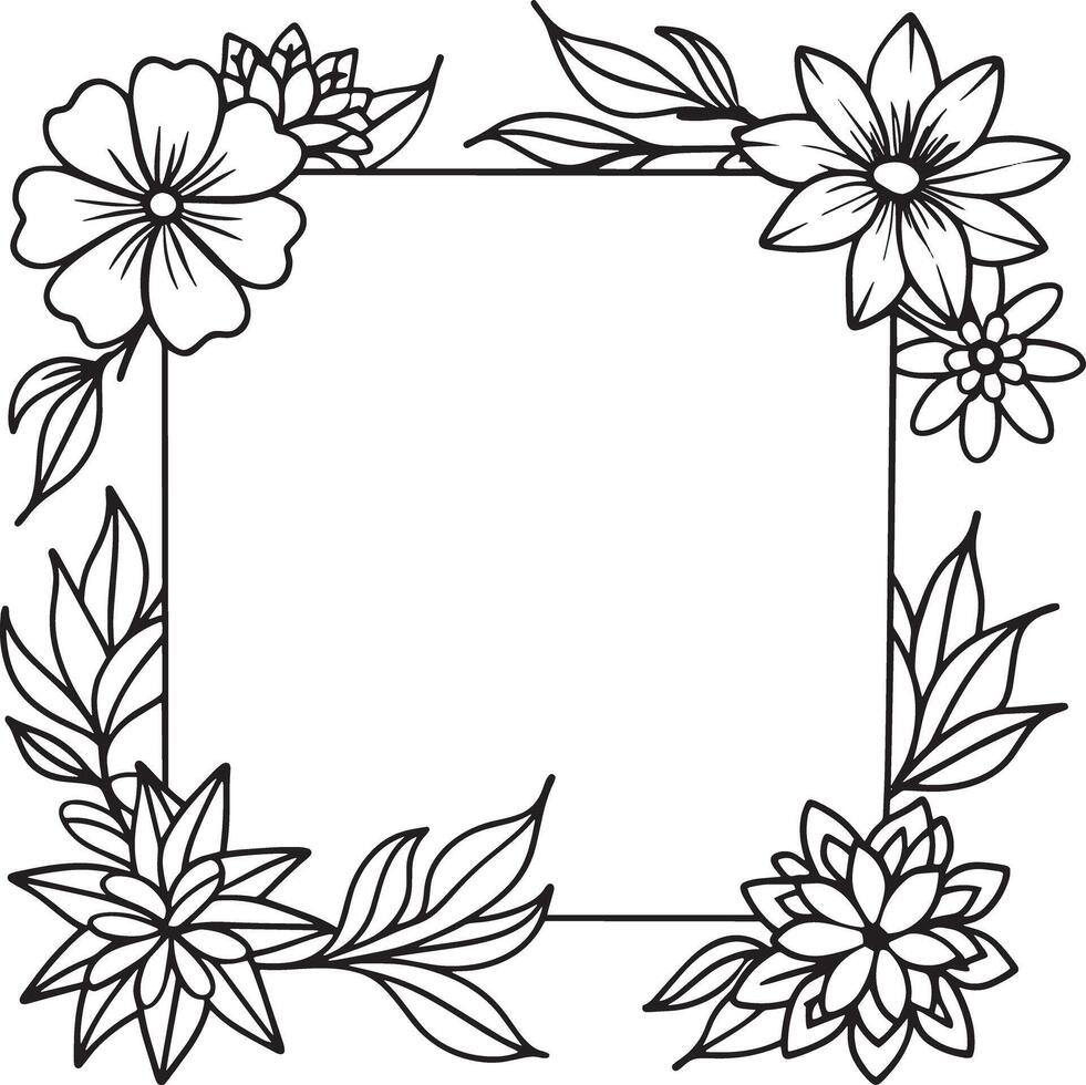 Illustration of floral frame with black and white flowers on a white background vector