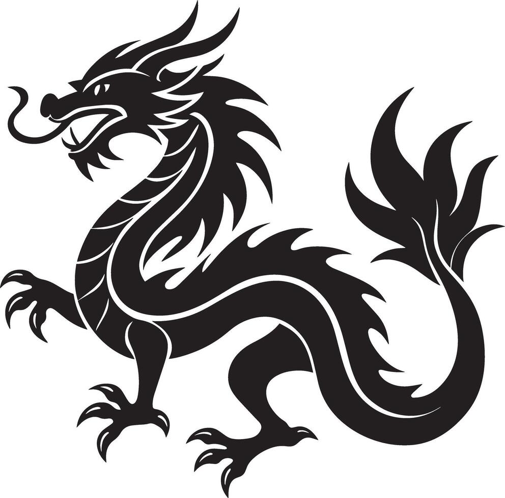 Dragon - Black and White Illustration. isolated on white background. vector