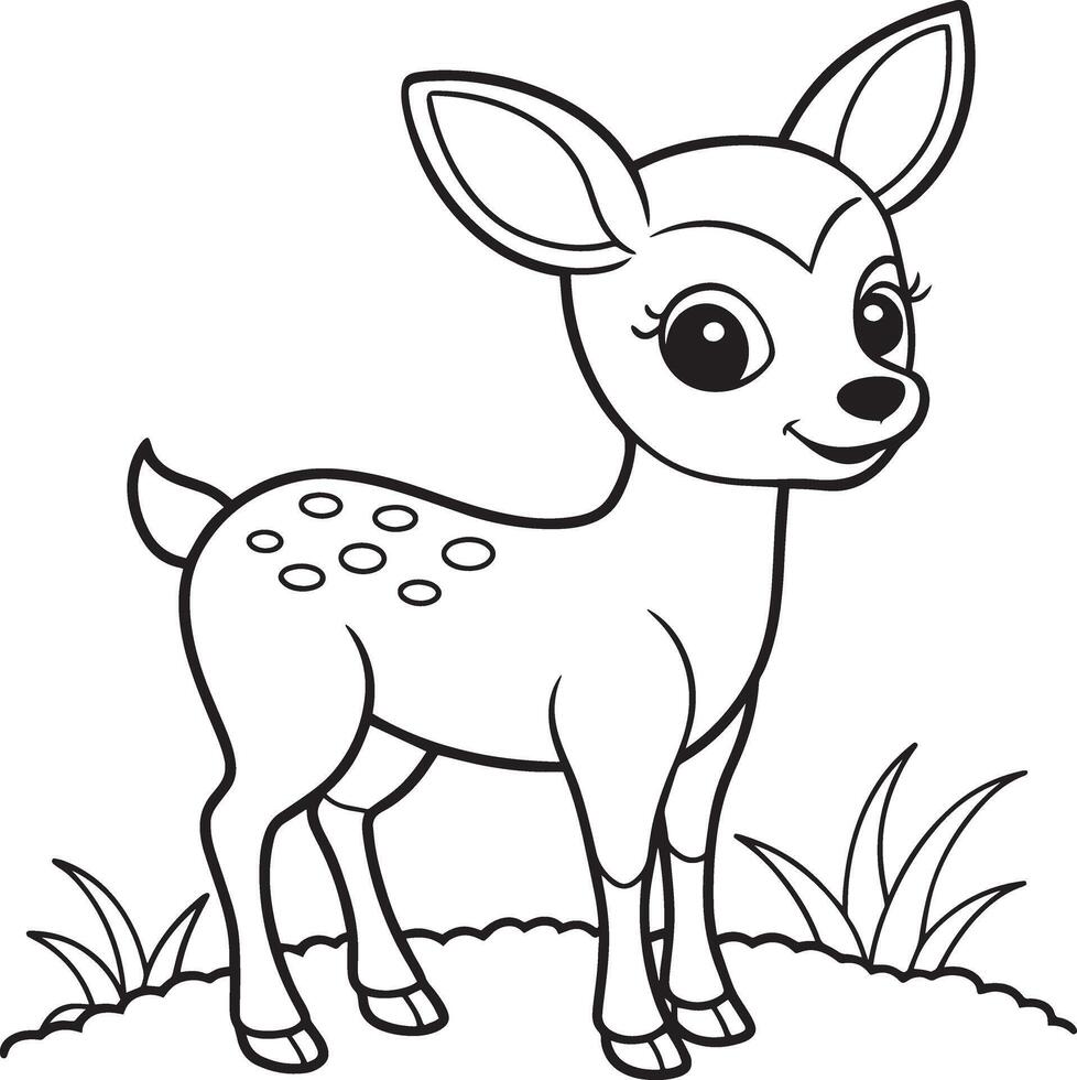 negro y blanco dibujos animados ilustración de linda pequeño ciervo animal para colorante libro vector