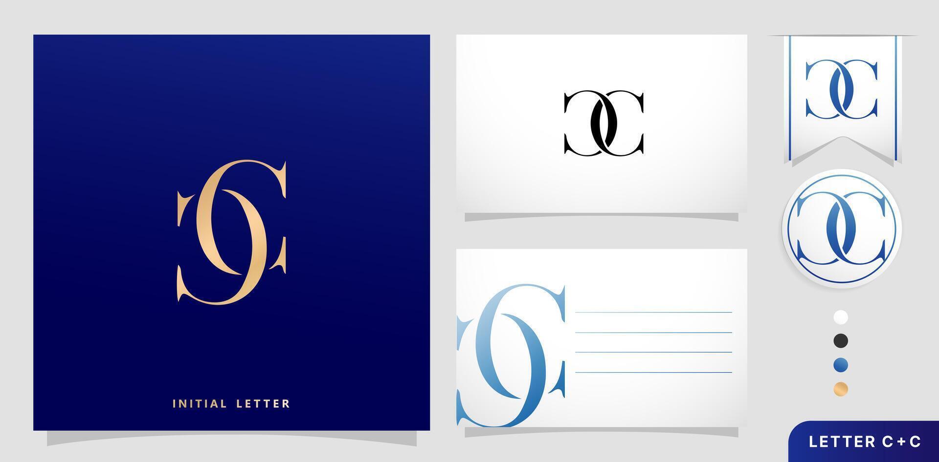un conjunto de negocio tarjetas con el letra cc lujo inicial letras C y C logos diseños en azul colores para marca anuncios campañas, tipografía, bordado, cubierta invitaciones, sobre firmar símbolos vector