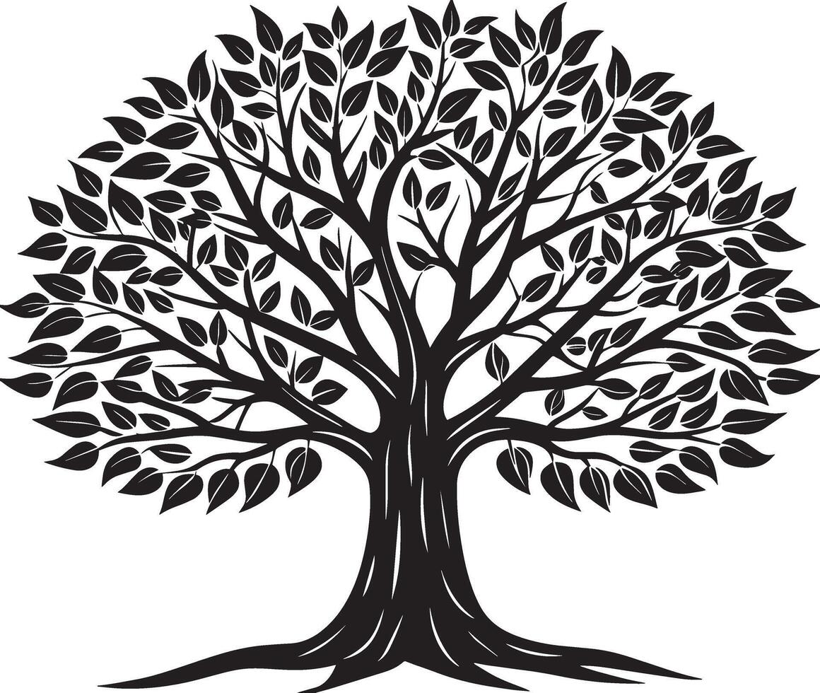 Silhouette of a tree. black and white illustration. vector