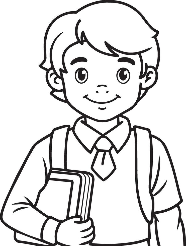 Black and White Cartoon Illustration of Boy Student with Books for Coloring Book vector