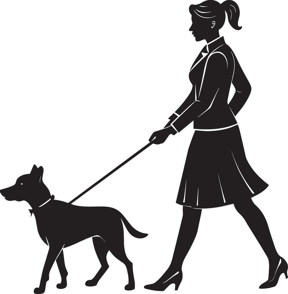 Silhouette of a woman with a dog on a white background vector