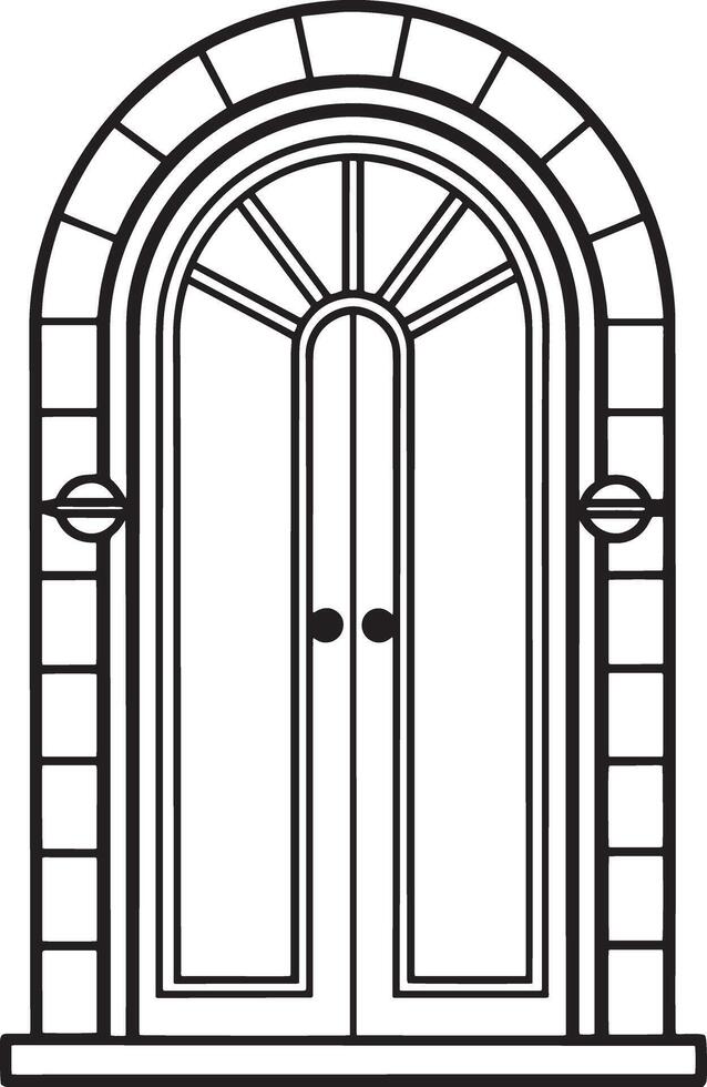 Door with a stone facade. illustration in outline style. vector