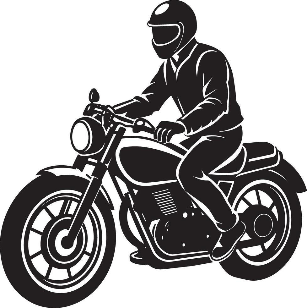 Biker rides a retro motorcycle silhouette. black and white design. vector