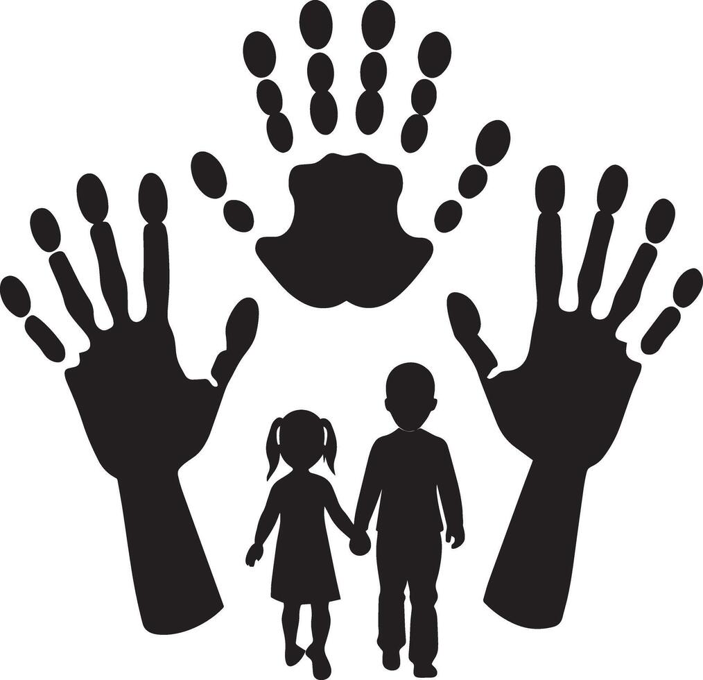 Family with hand prints. Black silhouettes on white background. illustration. vector