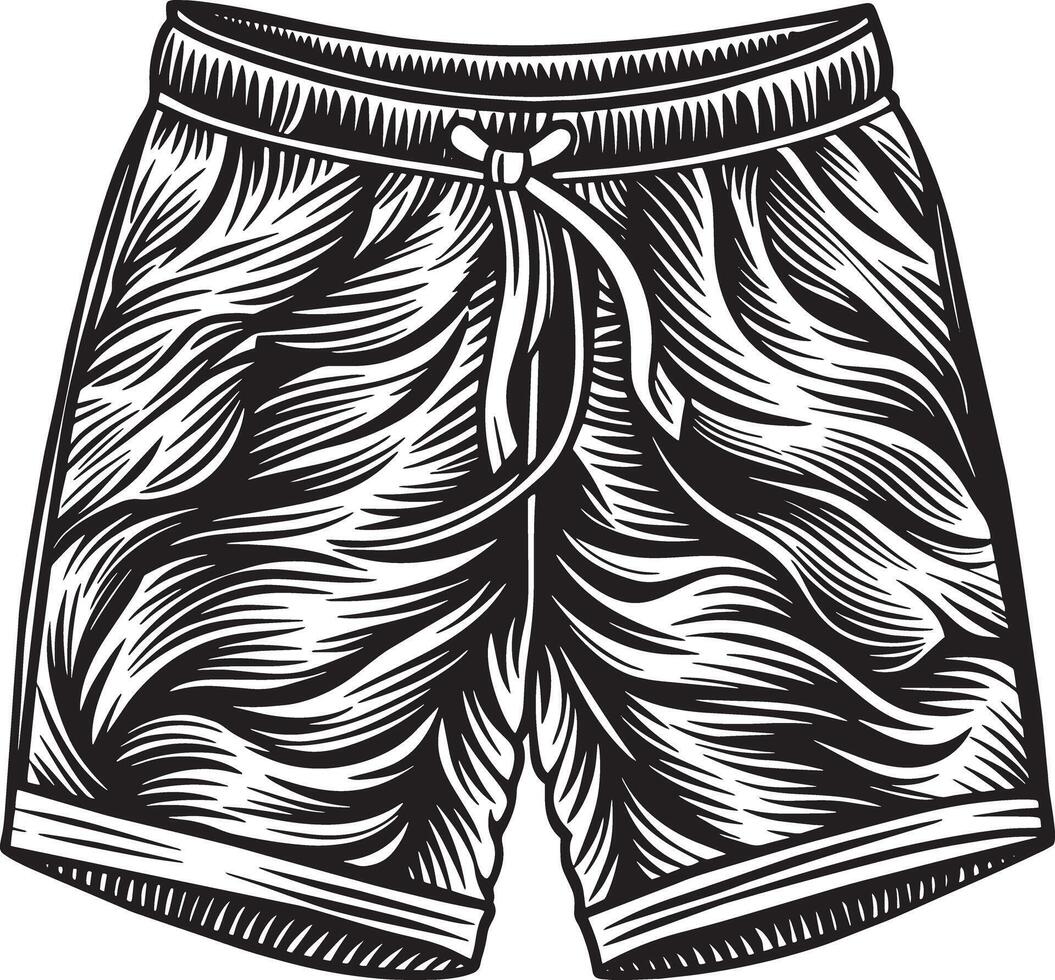 Hand drawn illustration of men's shorts. Black and white sketch. vector