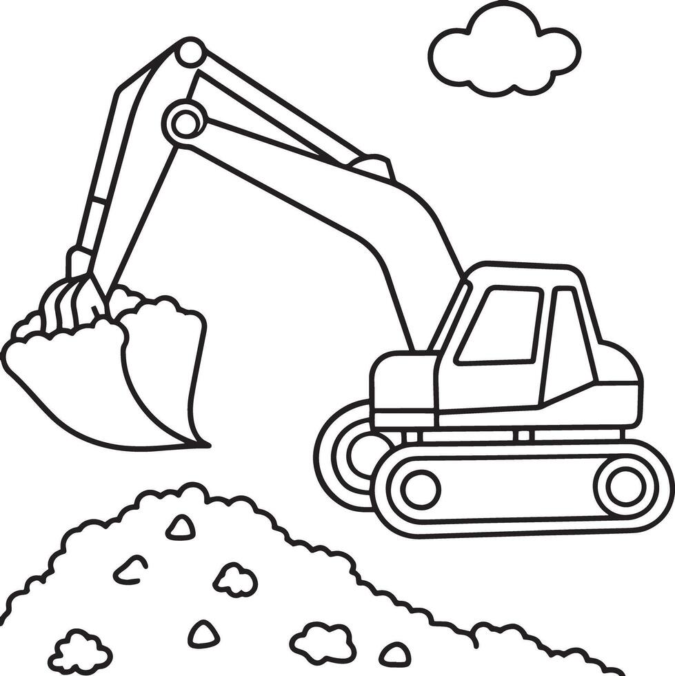 Excavator vehicle working construction equipment in black and white vector