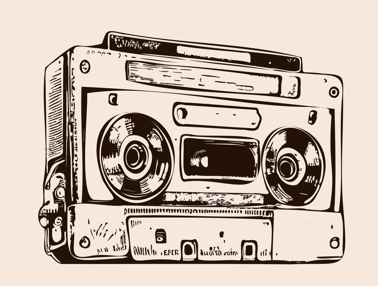 Old tape recorder retro sketch hand drawn in comic style Music illustration vector
