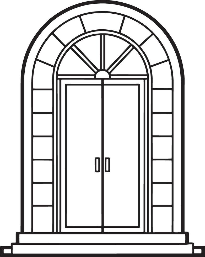 Door with a stone facade. illustration in outline style. vector