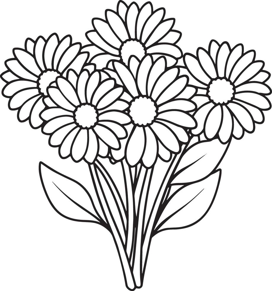 Gerbera Daisy flower Bouquet black and white illustration vector