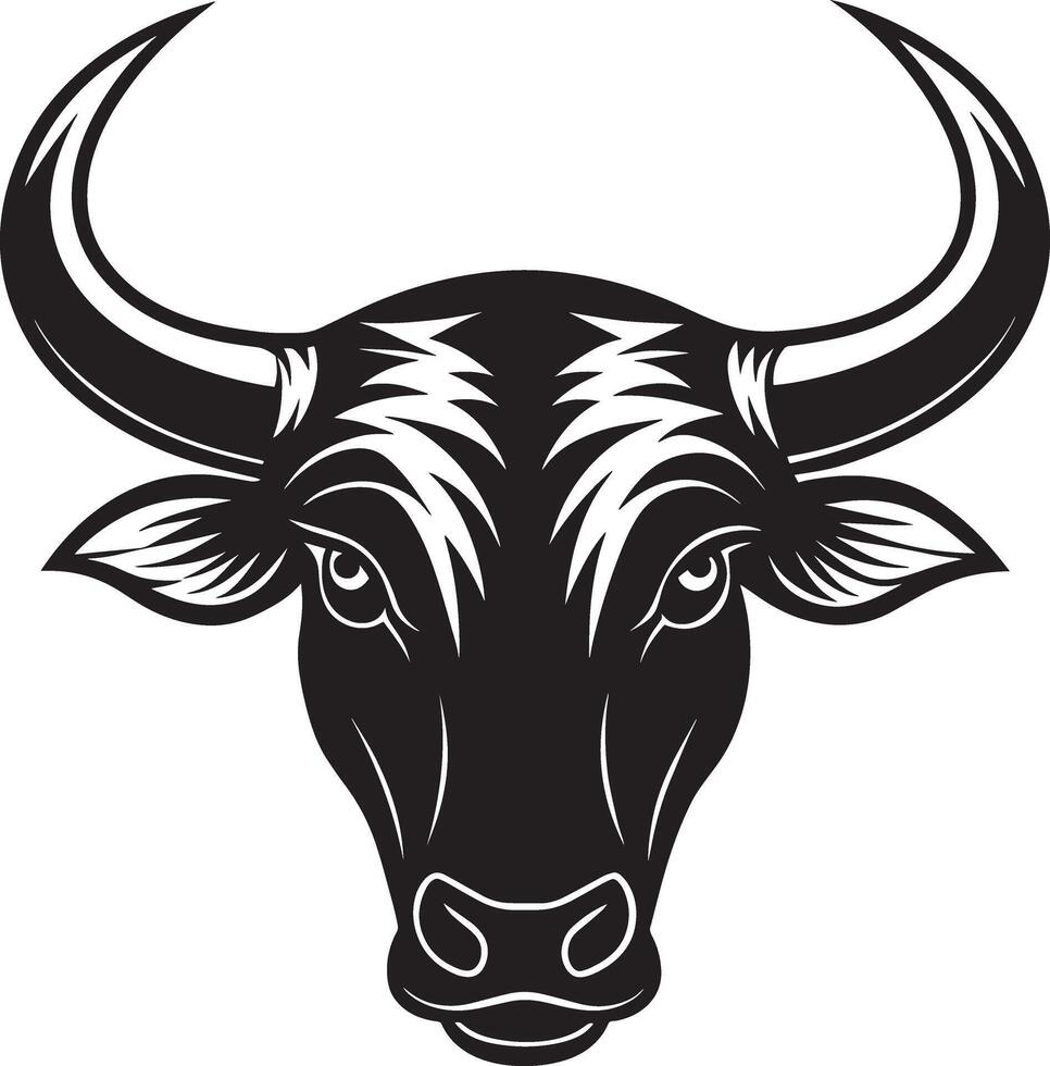 Bull Head - Black and White Illustration - Isolated On White Background vector