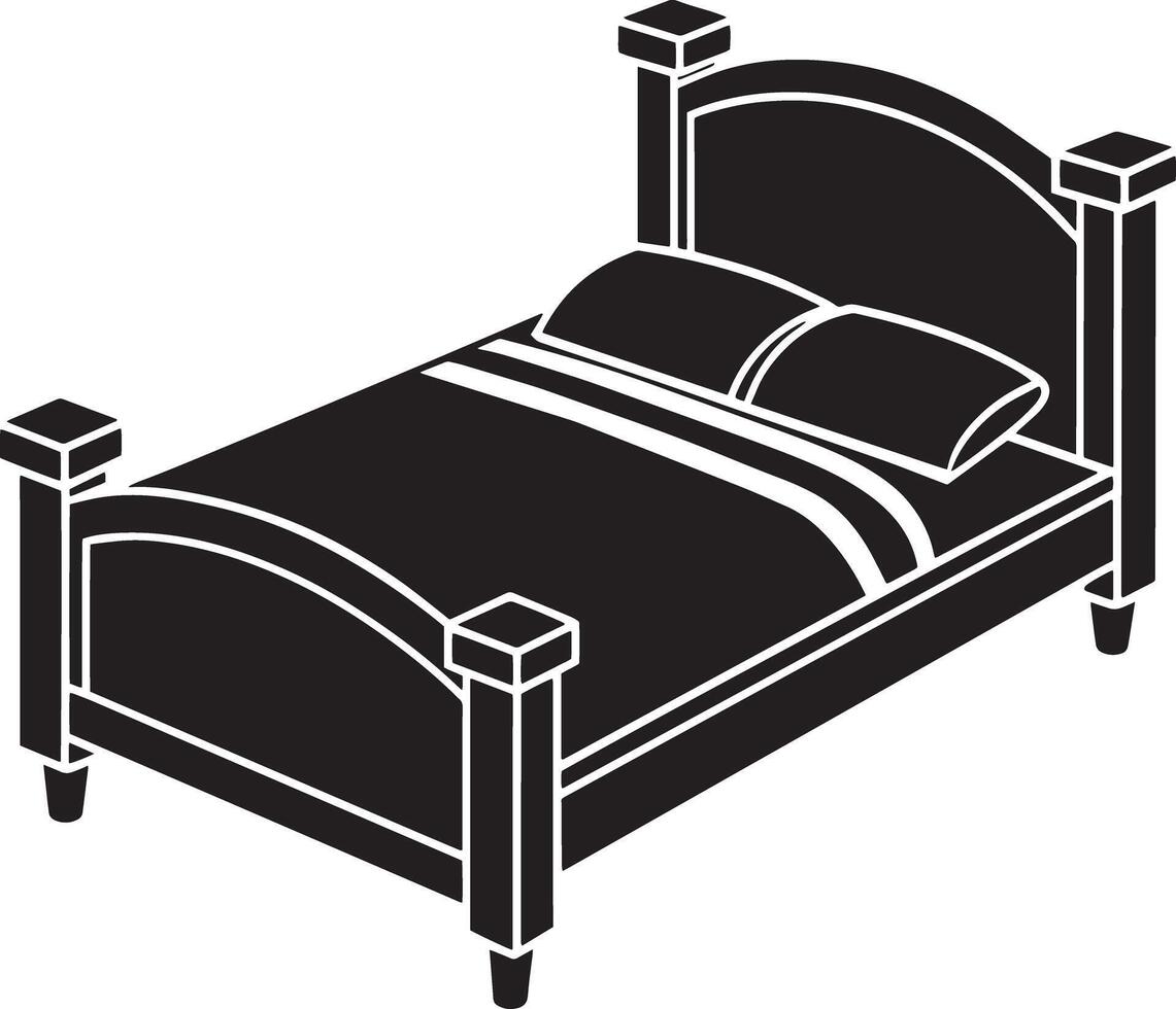 Isolated black and white icon of a single bed. illustration design vector