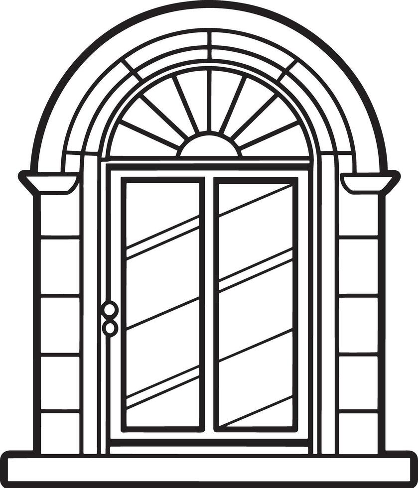 Door with a stone facade. illustration in outline style. vector