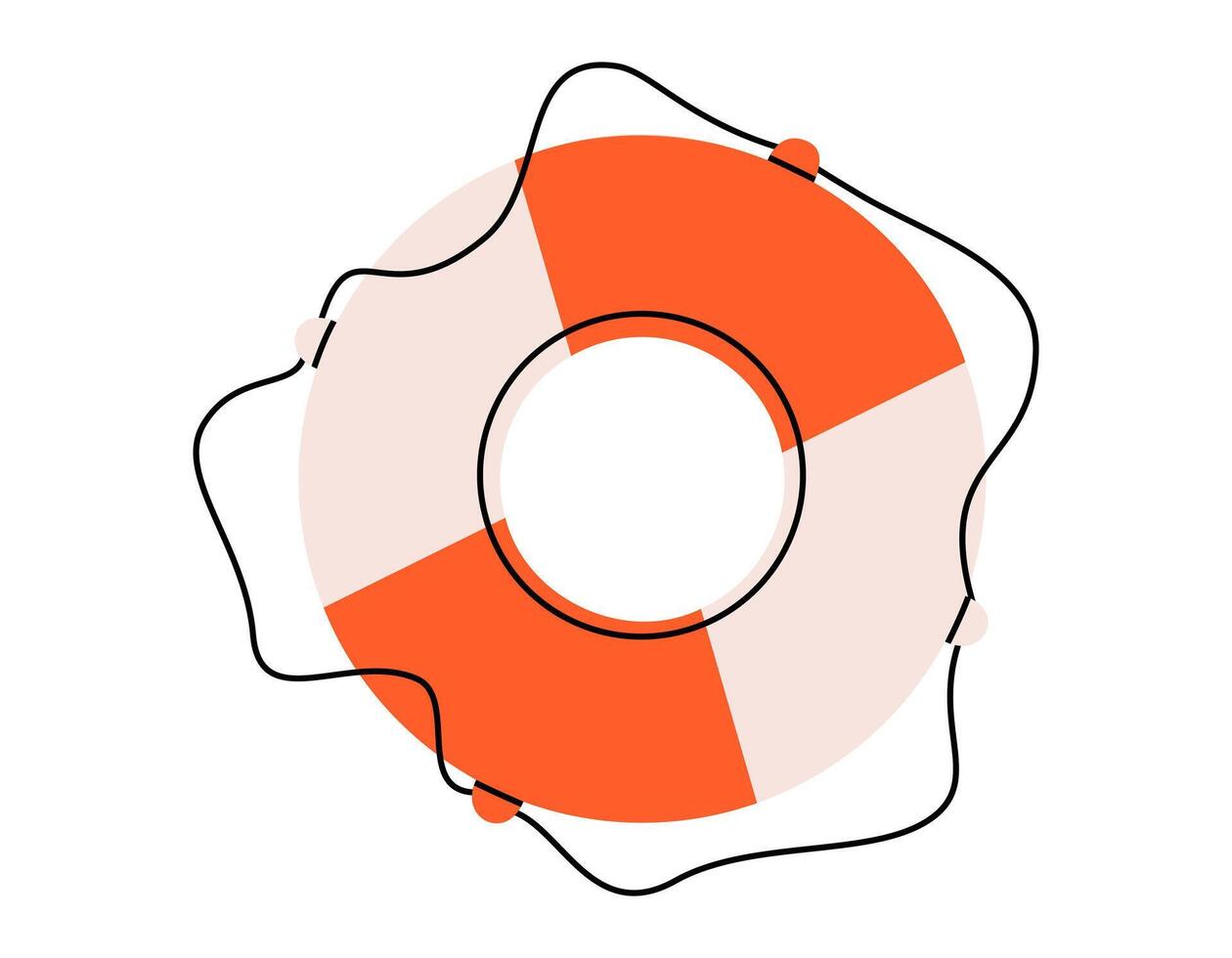 Hand drawn cute cartoon illustration of lifebuoy. Flat safety buoy in doodle style. Support or help on water icon. Protection or assistance. Save from crisis. SOS. Danger situation. Isolated. vector