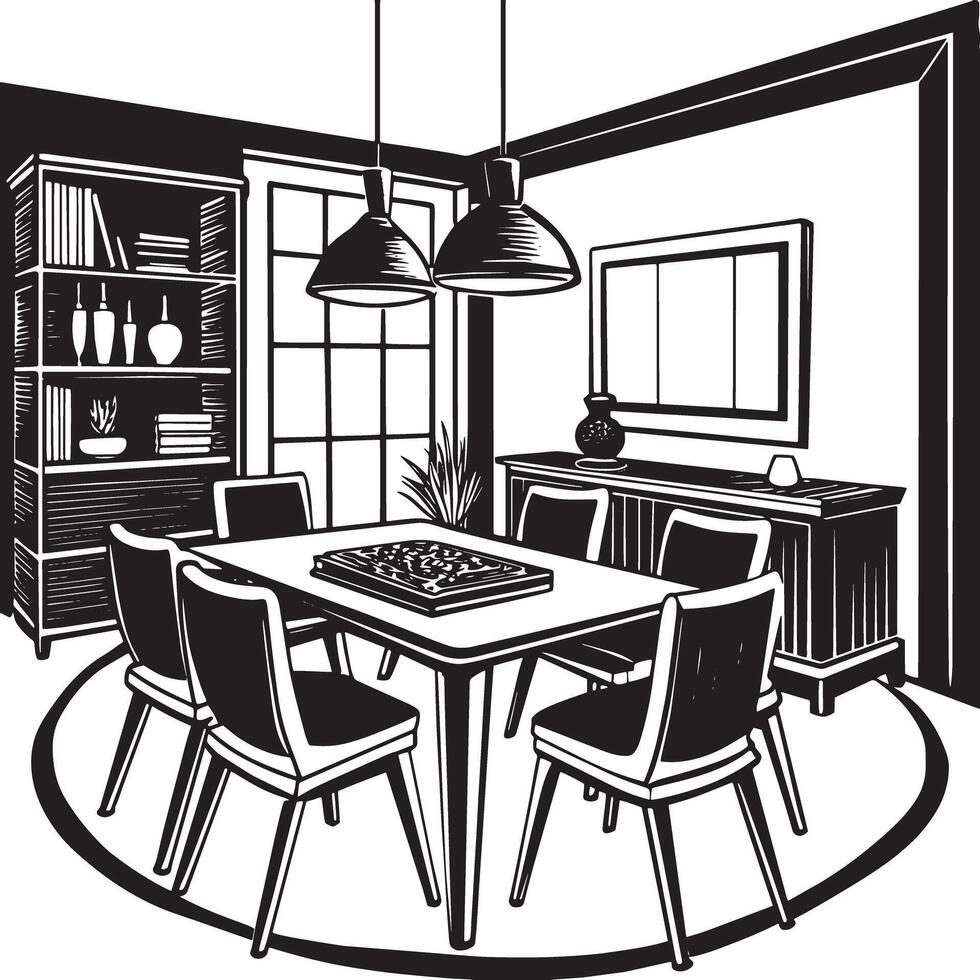 comida habitación interior - negro y blanco ilustración vector