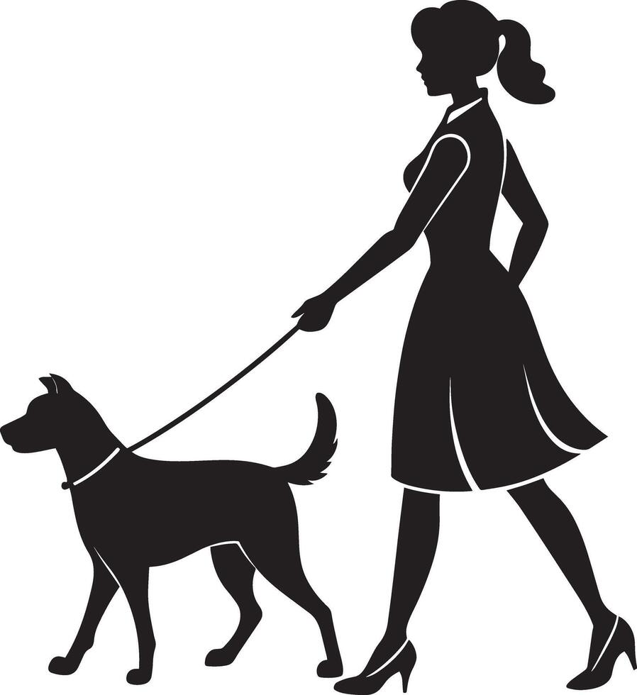woman with dog isolated on white background vector