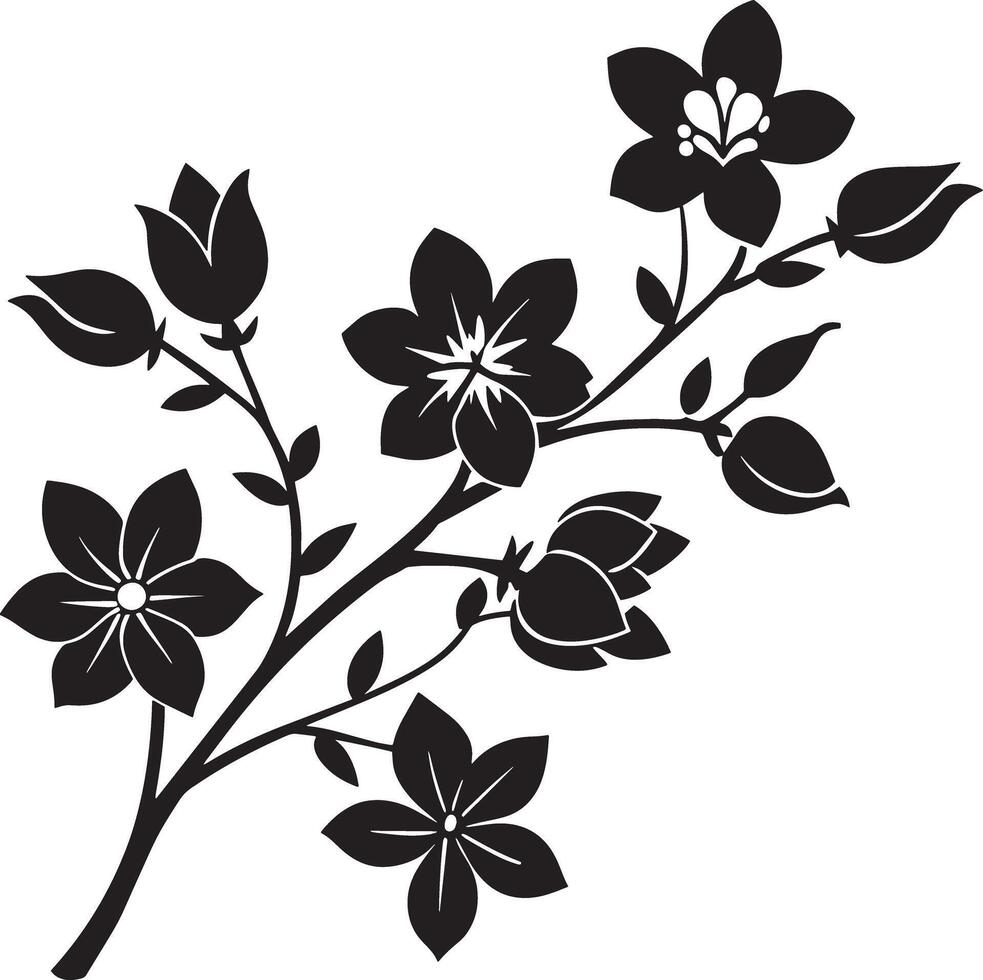 Sakura branch with flowers and leaves. Black and white illustration. vector